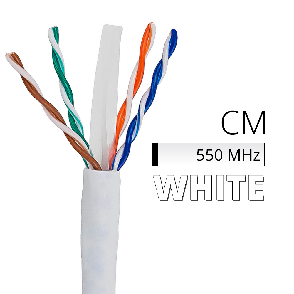 Cat6 Bulk Cable 1000 ft | Spool Box of White Ethernet Cord | CM In-Wall  Rated